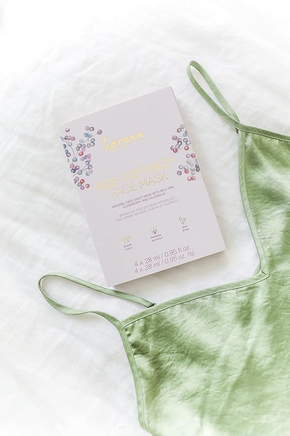 Karuna Skin - Age-Defying+ Face Masks for Dry, Mature Skin, Rejuvenating & Nourishing Sheet Masks Skincare Essential, Facial Mask with Elderberry, Calendula & Wild Yam, 4 Sheets per Pack