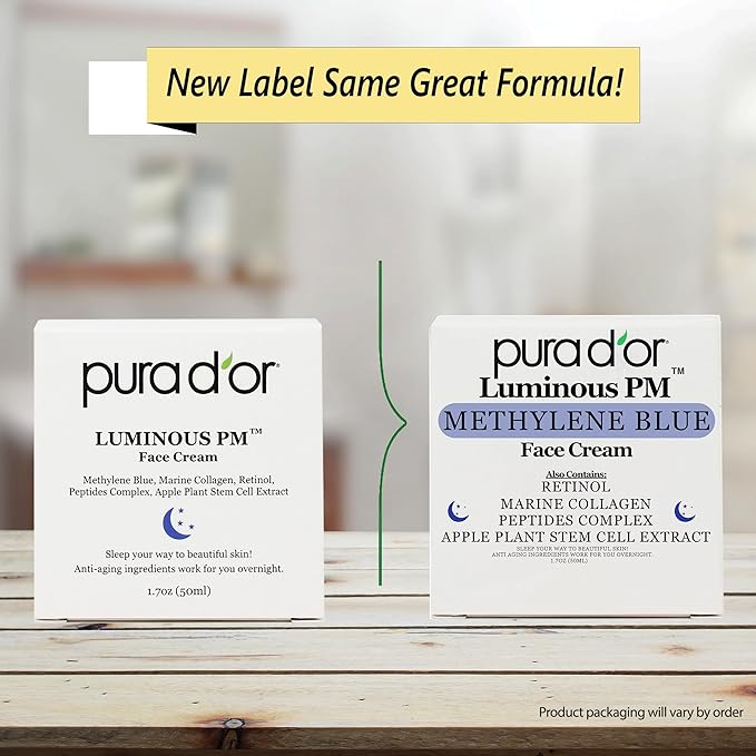 PURA D'OR 1.7 Oz Luminous PM Face Cream - Methylene Blue, Marine Collagen, Retinol, Peptides, Apple Stem Cell Extract - Anti-Aging Nighttime Moisturizer - Overnight Facial Treatment For Women & Men