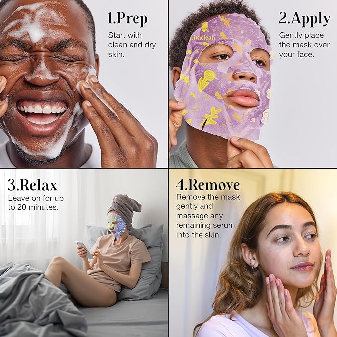 LivaClean 12 CT Face Masks Skincare - Collagen Sheet Mask - Hydrating Face Masks Bulk with Glycerin, Hyaluronic Acid, Aloe Vera - Soothing, Refreshing, Moisturizing Formula for All Skin Types