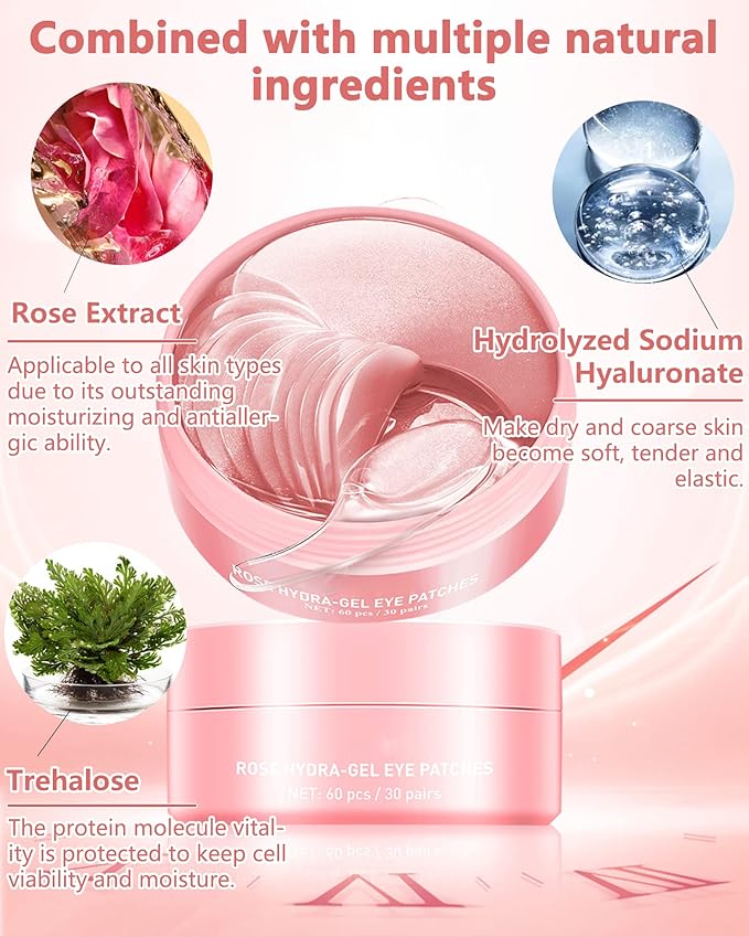 Under Eye Patches (60Pcs) - Update Eye Mask Rose Extract, Eye Treatment Mask, Under Eye Bag Treatment, Eye Mask for Puffy Eyes,Anti-Wrinkle,Under eye Dark Circles, Women's Mother's Day Gift for Women