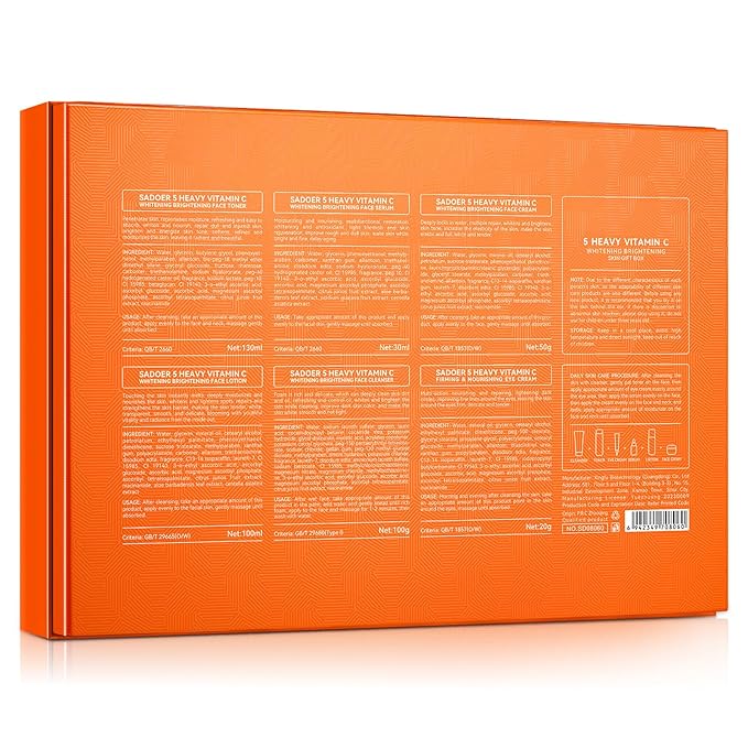 Vitamin C Skincare Set, 6-In-1 Skincare Gift Set With Facial Cleanser, Toner, Eye Cream, Serum, Lotion & Face Cream, Moisturizing Face Skin Care Kit for Anti-Aging, Anti-Wrinkle