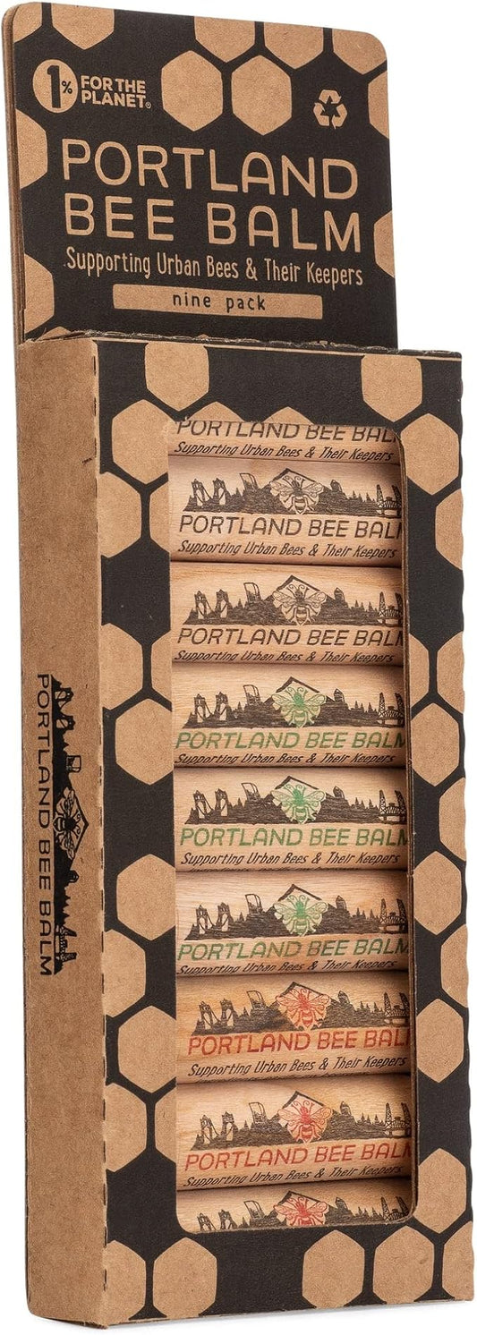 Portland Bee Balm All Natural Handmade Beeswax Based Lip Balm Unscented, Oregon Mint and Rose Assortment 9 Count