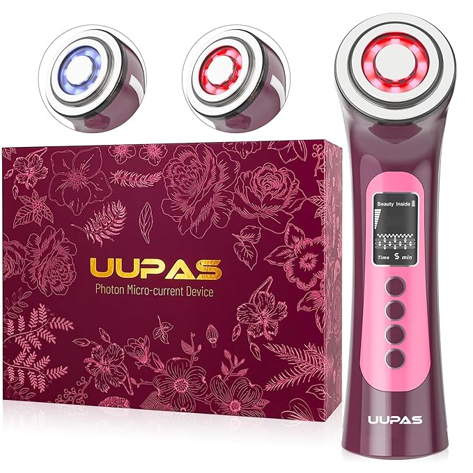 UUPAS Smart Photon Micro-Current LED Red Blue Light Therapy Wand for Face - Microcurrent Facial Device