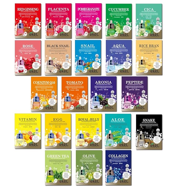 ekeL 22 Combo Pack Ultra Hydraying Essence Sheet Masks Full Face Facial Mask for All Skin Type Sheet Korean Face Mask