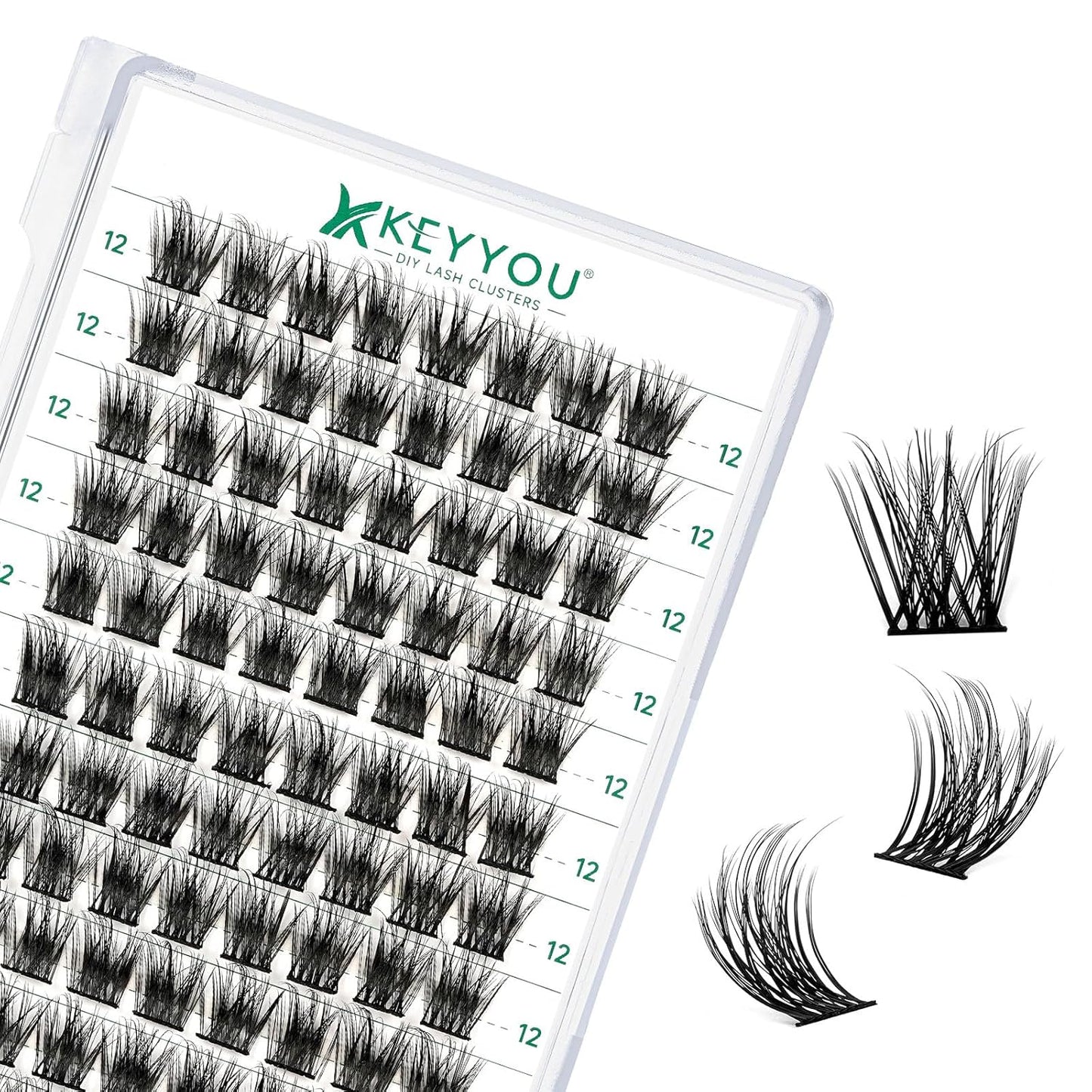 Lash Clusters 96pcs Individual Lashes D Curl 12mm Eyelash Clusters KEYYOU Volume Wispy Lash Extension Soft&Comfortable Easy DIY at Home(Y08,D-12mm)