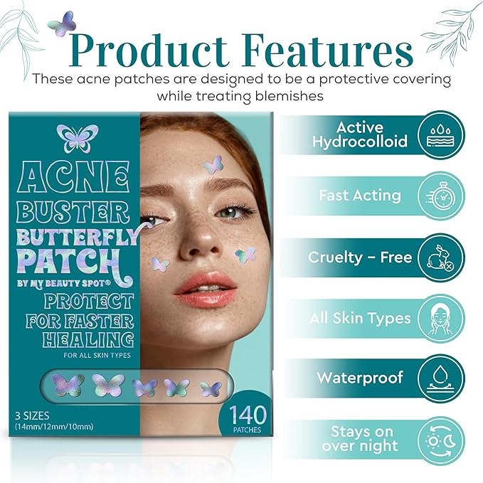 My Beauty Spot Pimple Patches Cute Acne Patches for Face (140 Patches) with Hydrocolloid, Tea Tree Extra & Salicylic Acid, Colorful Fun Designs – Pimple Patches for Face Acne Spot Treatment