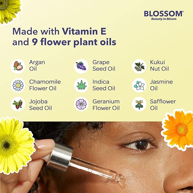 Blossom Unscented All Natural, Vegan, Cruelty Free Face Oil with Vitamin E, Infused with Real Flowers, Made in USA, 0.5 fl. oz., Summer Breeze