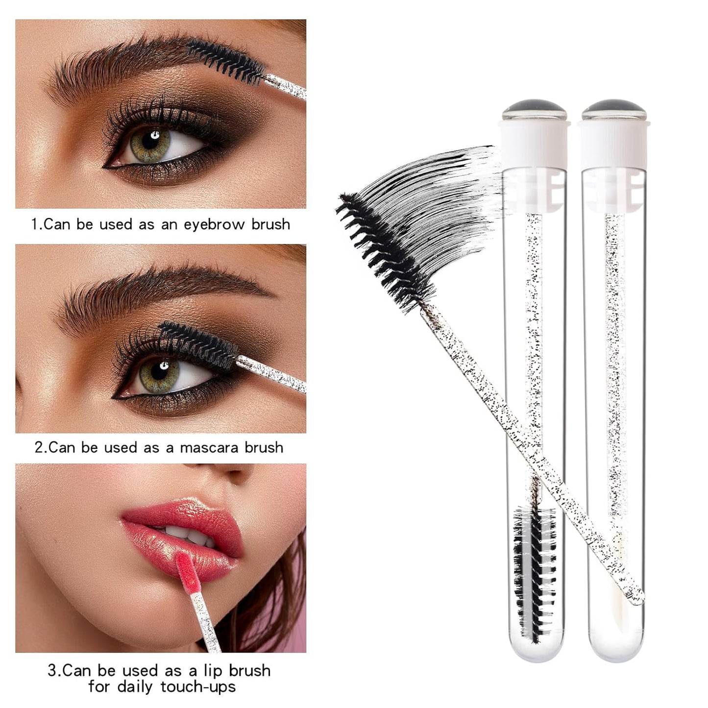 48 Pieces Disposable Mascara Wands Set,Include 24 pcs Disposable Crystal Lash Spoolies Brush and 24 Pieces Reusable Diamond keychain Empty Eyelash Brush Tubes for Women Girls Makeup Brush Kit