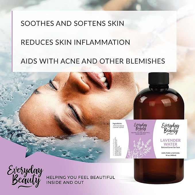 Lavender Hydrosol Facial Toner - 16 oz All Natural Hydrating Spray Mist for Face and Hair - 100% All Natural Lavender Water Hydrosol with Fine Mist Cap