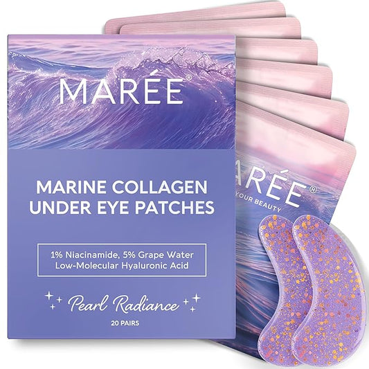 MAREE Violet Eye Gels - Marine Collagen Under Eye Patches for Puffy Eyes - Undereye Mask Patches for Women - Moisturizing Gel Eye Masks with Grape Water - Parches Para Ojeras Gel Pads
