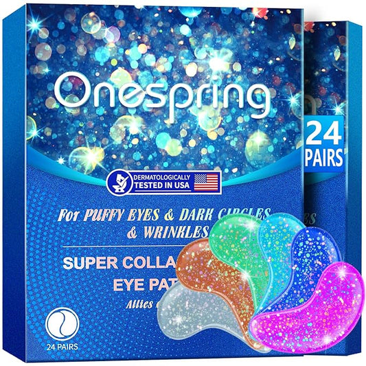 Eye Gel Pads (24 Pairs) - Under Eye Patches for Puffy Eyes, Wrinkles, Dark Circles, Natural Collagen Eye Gels, Under Eye Mask Patches for Face to Soothe Puffiness, Eye Bags