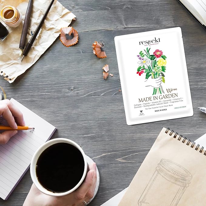 RESPEKT Facial Sheet Mask for Pore Tightening, Collagen Boost, Dark Spots, Moisturizing, Wrinkles: Collagen, Peptide, Hyaluronic Acid, Diamond Powder, Niacinamide, Biodegradable Sheet, 1 Sheet