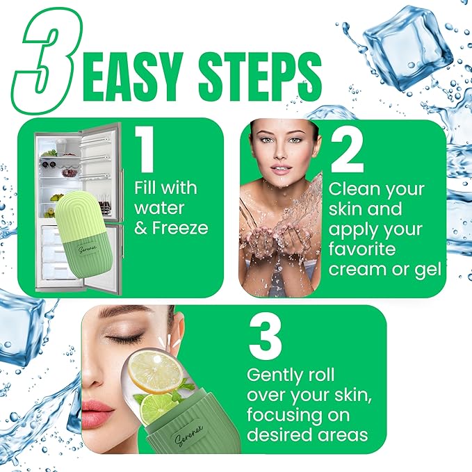 Ice Cube Roller for Face, Eyes & Neck – Silicone Ice Face Roller for Puffiness, Redness, Migraines & Eye Bags – Skin Tightening, Rejuvenation & Cryotherapy Massage Tool for Beauty & Skincare