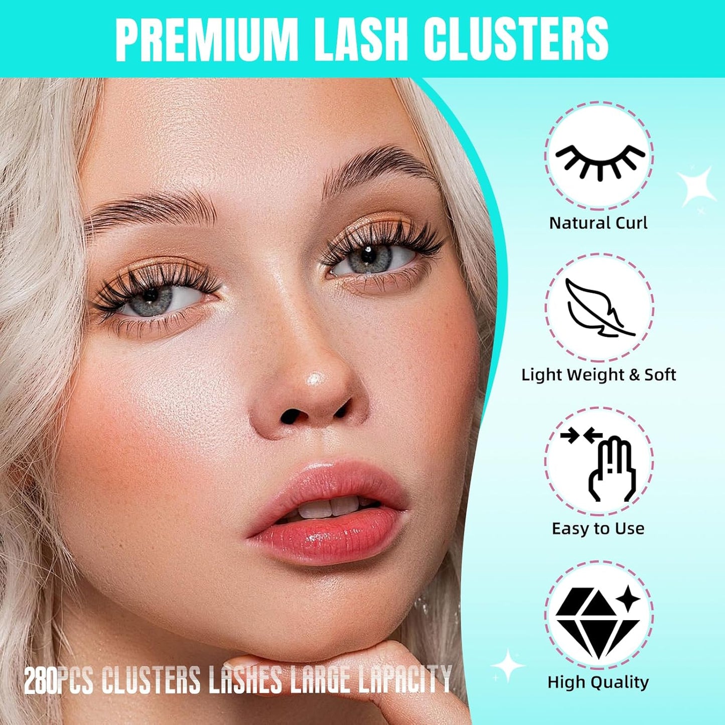 Lash Clusters Wispy 280PCS Eyelash Extension 40D Cluster Lashes Individual Lashes DIY Lash Extension Natural Look Cluster Eyelash Extensions Soft False Eyelashes at Home for Beginners(14mm)
