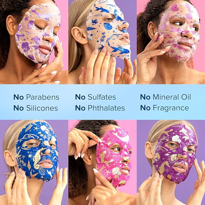 MAREE Collagen Facial Mask with Hyaluronic Acid - Sheet Face Masks Skincare with Green & Red Algae Extract - Hydrating Mascarillas Faciales For Women Skin Care | Facial Mask