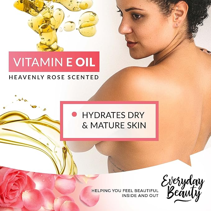 Organic Vitamin E Oil - Heavenly Rose Scented USDA Certified 100% All Natural Plant Based 4oz - Light and Rose Scented Great for Scars After Surgery - For Face, Skin and Nails