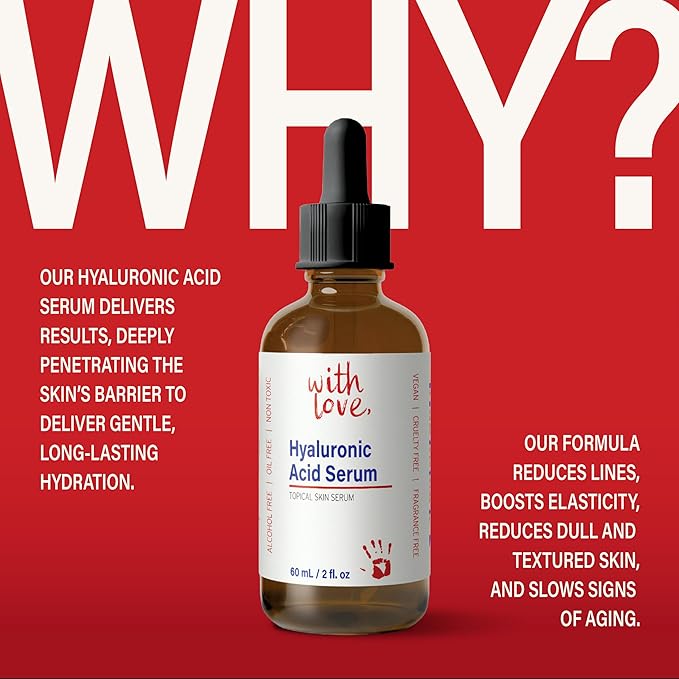 2 oz Hyaluronic Acid Serum for Face - Hydrating Hyaluronic Acid Serums - Anti-Aging Pure Hyaluronic Acid for Face 2oz Bottle - Moisturizing Hyaluronic Acid Facial Serum for AM/PM Skincare Routine