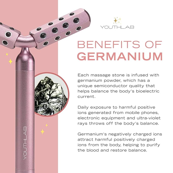 Revolution Roller - Germanium Stone Uplifting Face/Body Beauty Massage Tool/Roller/Wand for Skin Tightening/Firming, De-Puffing, Anti-Aging (Rose Gold)