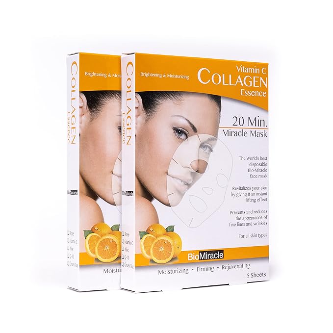 BioMiracle Vitamin C Collagen Essence, 20 Min Miracle Mask - Moisturizing, Firming and Rejuvinating (5 Pack, Pack of 2)