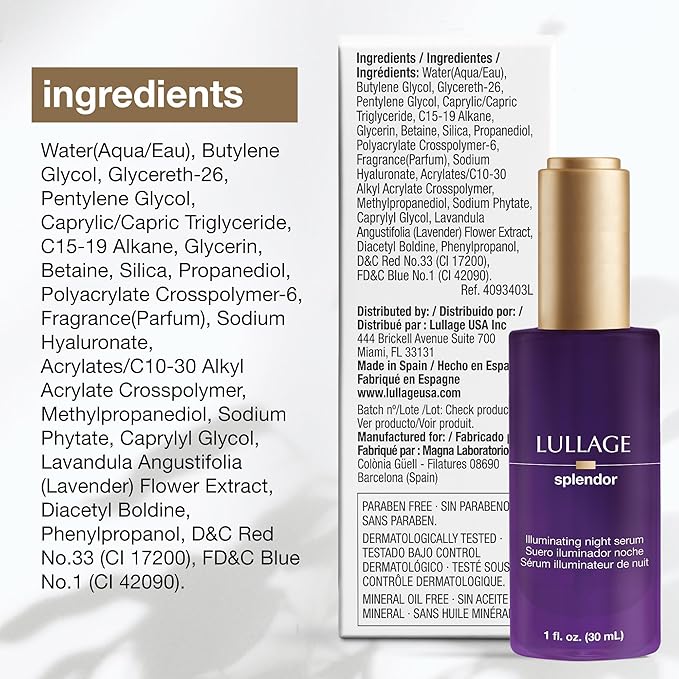 LULLAGE Splendor Illuminating Night Face Serum for All Skin Types - Deep Moisturization Overnight Skin Reset & Hyaluronic Acid Serum for the Face - 1 fl Oz Bottle