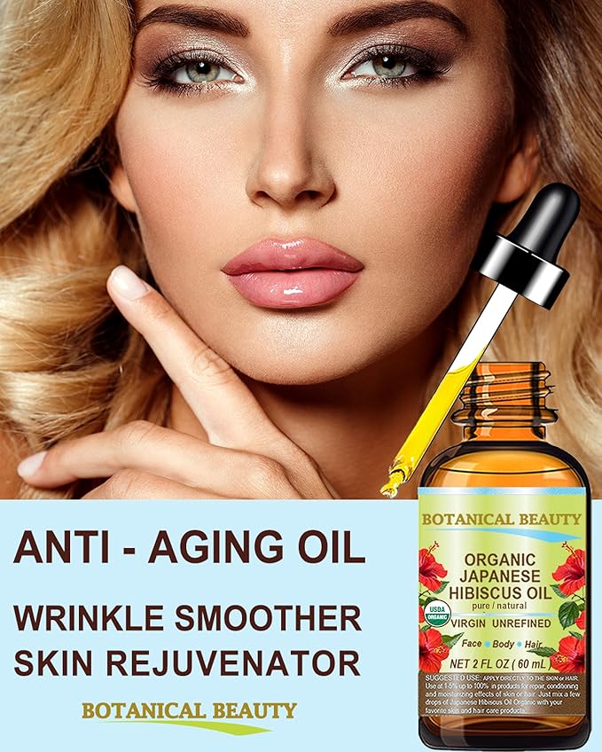 Botanical Beauty Organic HIBISCUS OIL (Hibiscus Sabdariffa) JAPANESE 100 Pure Natural VIRGIN UNREFINED COLD PRESSED Anti Aging, Vitamin E oil for FACE, SKIN, HAIR GROWTH 1 Fl.oz.- 30 ml