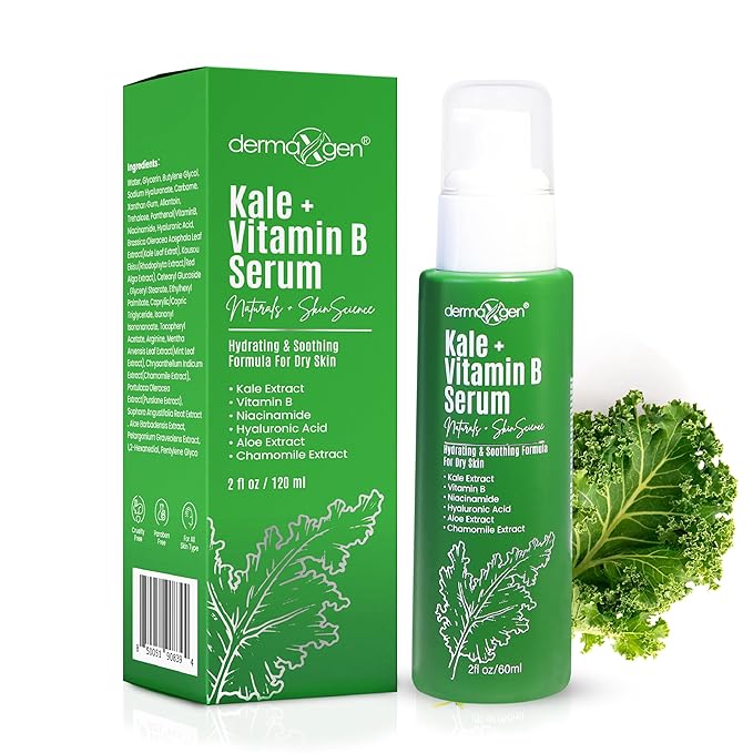 Soothing Skin Care Serum - Kale and Vitamin B Serum - Brightening Serum for All Skin Types - Hydrating Serum with Niacinamide, Hyaluronic Acid - Facial Serum Unclogs Pores, Combats Dryness