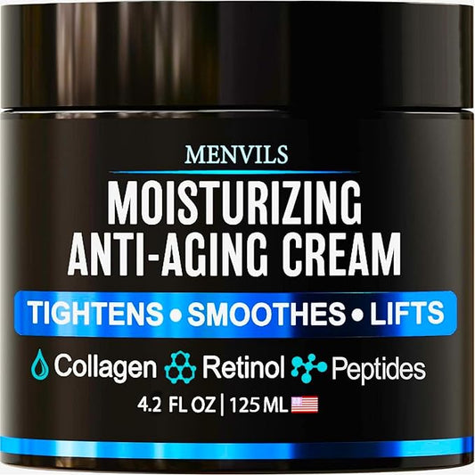 Mens Face Moisturizer Cream - Anti Aging & Wrinkle Cream - Face Moisturizer For Men with Collagen, Retinol, Peptides, Jojoba Oil - Facial Skin Care Lotion - Day & Night - 4.2 OZ