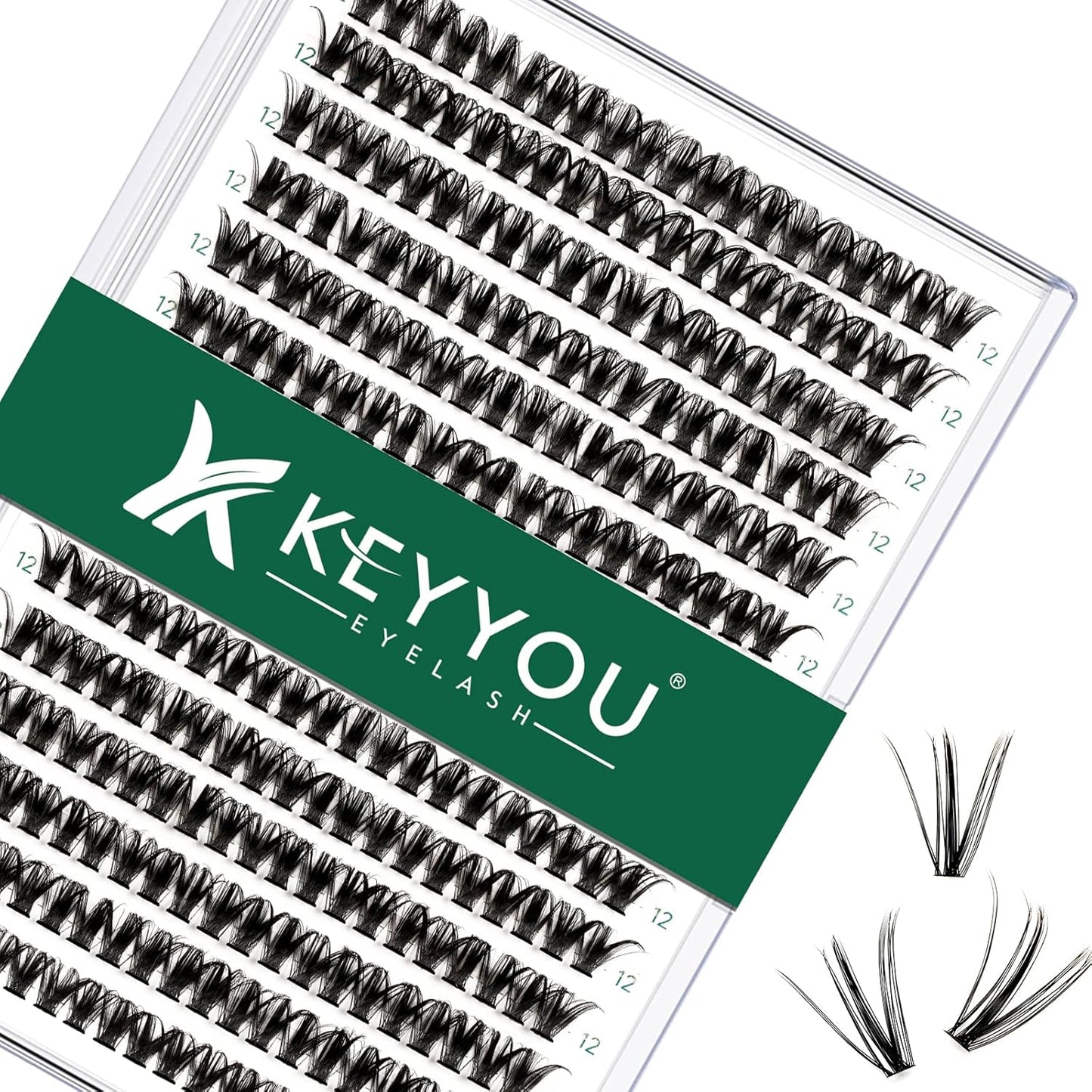 Lash Clusters 300pcs Individual Lashes 50D 0.07C Curl 12mm DIY Eyelash Extension KEYYOU Large Tray Volume Soft&Natural Cluster Lashes(50D-0.07C,12）