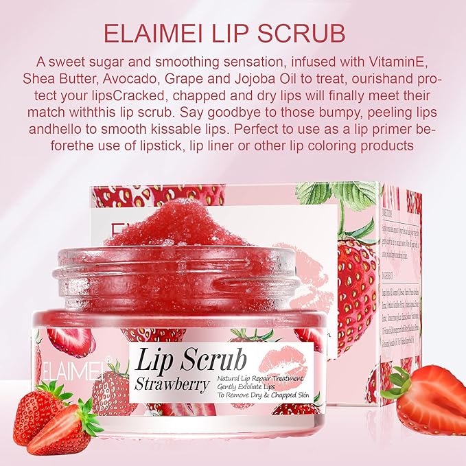 Lip Scrub, Exfoliator Moisturizer Lip Sugar Scrub Moisturizing Collagen Lip Balm Mask Night Sleep Lip Mask Effectively Moisturizes And Repairs Dry Lips Lip Treatment - Strawberry