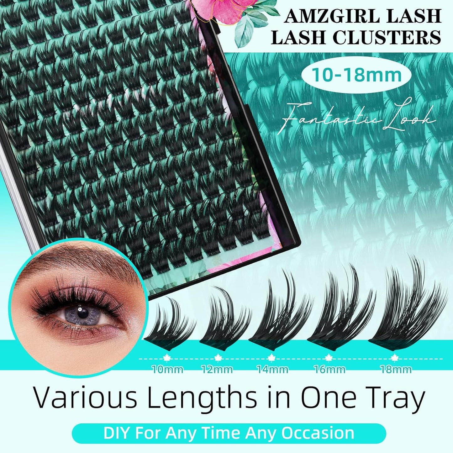 Lash Clusters Kit 168pcs Lash Extension Kit Cluster Lashes Natural Look with Lash Bond and Seal Waterproof, Lash Tweezer with Wet Look Ultra-Thin Band Lashes(Orchid-Kit,D-10-18mm)