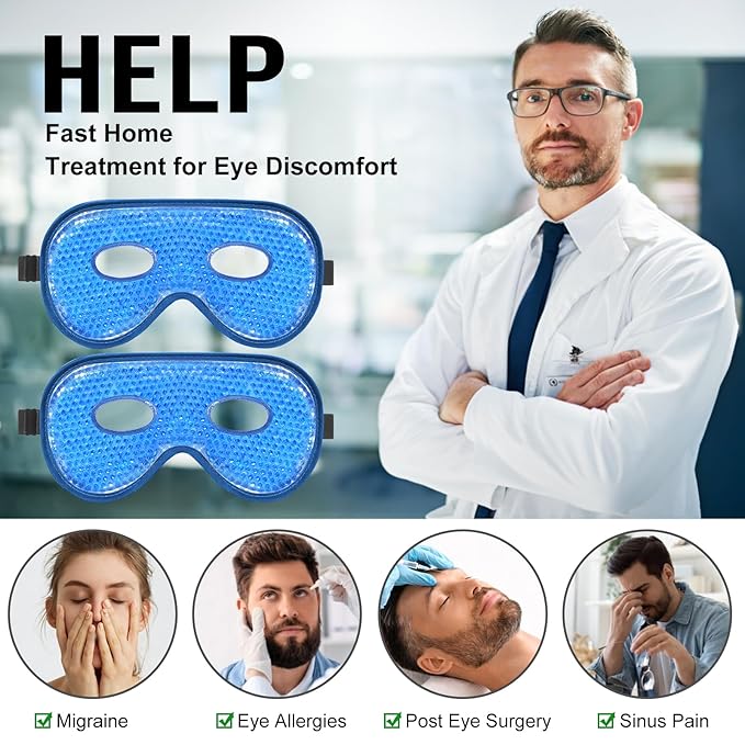 BeeVines Gel Eye Mask, 2 Pack XL Jumbo Size Cooling Ice Masks for Puffy Eyes for Men & Women, Cold & Warm Compress for Post Surgery, Puffiness, Allergies, Sinuses & Migraines Treatment(Navy Blue)
