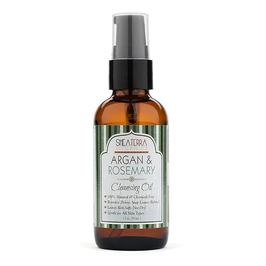Shea Terra Organics Argan & Rosemary Cleansing Oil | Deep Pore Treatment, Bacteria Remover, Vitamin E Oil | All Skin Types - 2 oz