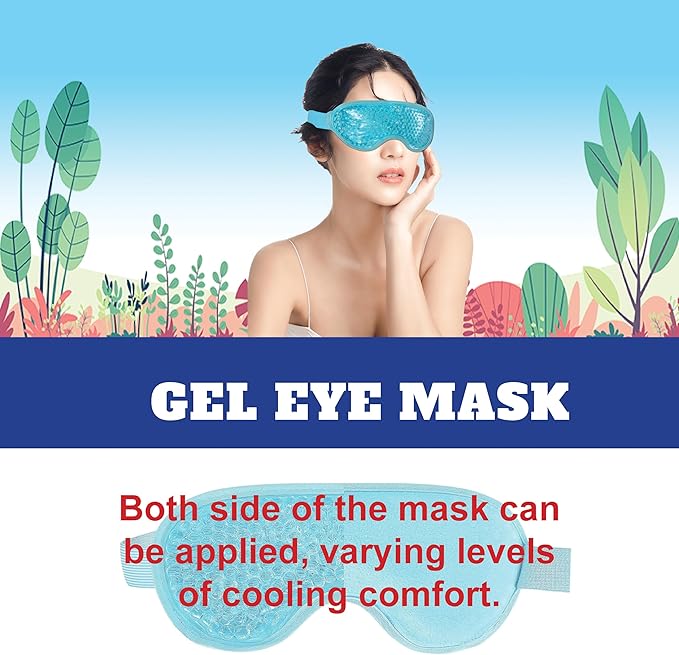 USA Merchant - Cold & Hot Eye Mask Gel Bead Mask for Dry Eyes, Dark Circles, Stress Relief, Migraines, Eye Ice Pack, Reusable, Compress Mask, Convenient Storage Bga (Eye Mask Blue)