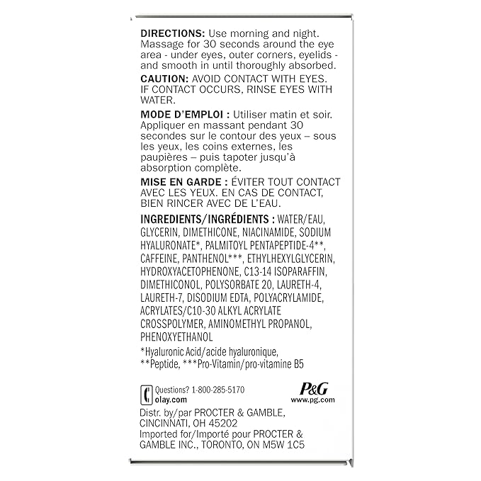 Olay Hyaluronic + Peptide 24 Gel Eye Cream, Fragrance-Free, 0.5oz (15 mL)