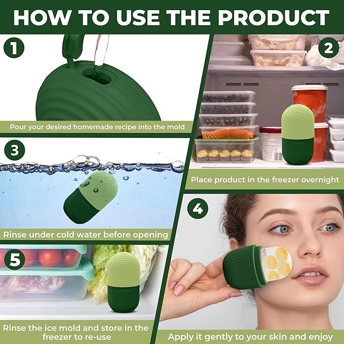 Luxury Cooling Ice Face Roller - Silicone Ice Mold for Face, Eyes, and Neck (Green)