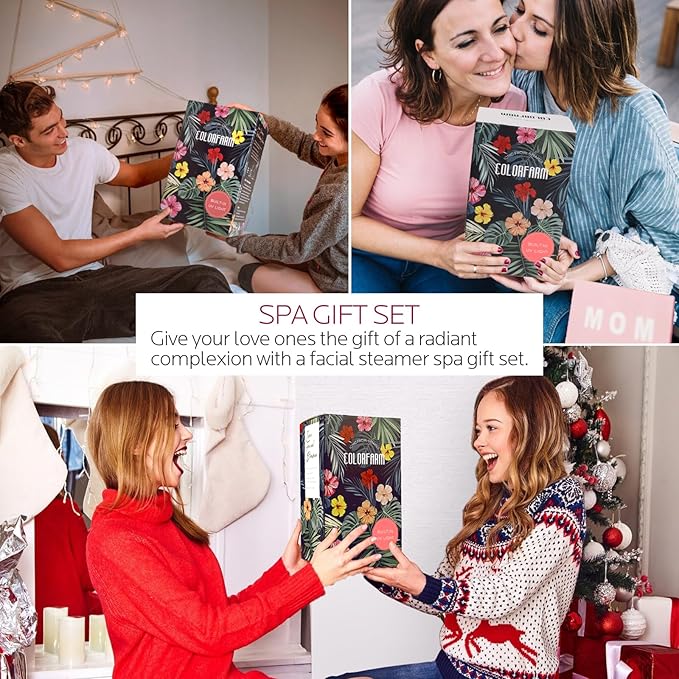 Colorfarm Facial Steamer Skin Care Kit: Face Steamer Home Spa Deep Cleaning Unclogs Pores with 6 Skin Care Tools - Relaxing Self Care Gifts for Women (Face Lifting & Sculpting Firming Skincare Set)