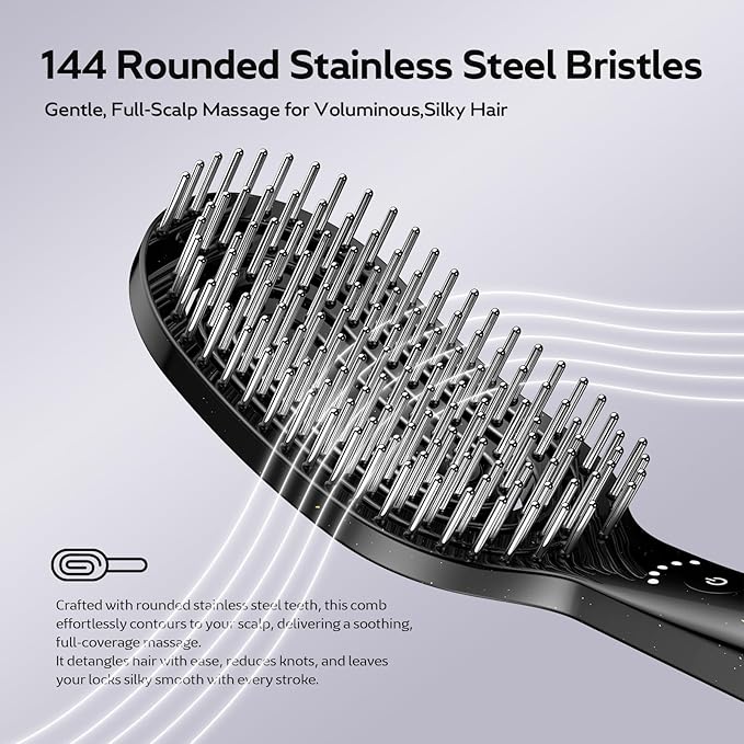 Microcurrent Massage Comb, Professional Stainless Steel Massage Comb for Hair Treatment, Advanced Scalp Care Brush with 144 Teeth for Hair Styling Promote Hair Growth, Suitable for Men & Women