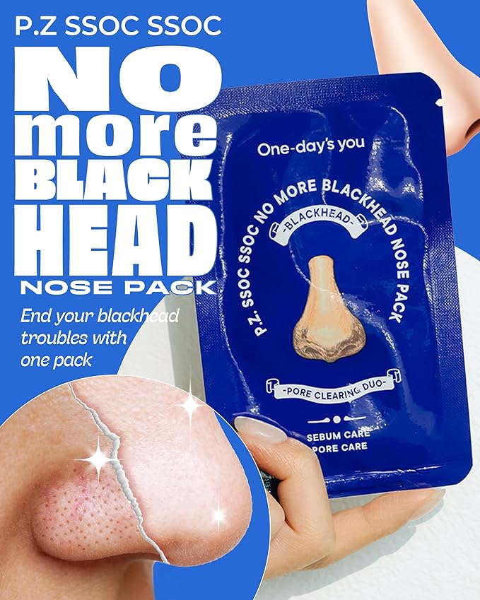 One-day's you P.Z SSOC SSOC No More Blackhead Nose Strips Sebum & Pore Care | Hypoallergenic Korean Nose Mask Blackhead Remover Clogged Pore Tightening Skin Care w/Centella Asiatica (0.07 oz, 5 EA)