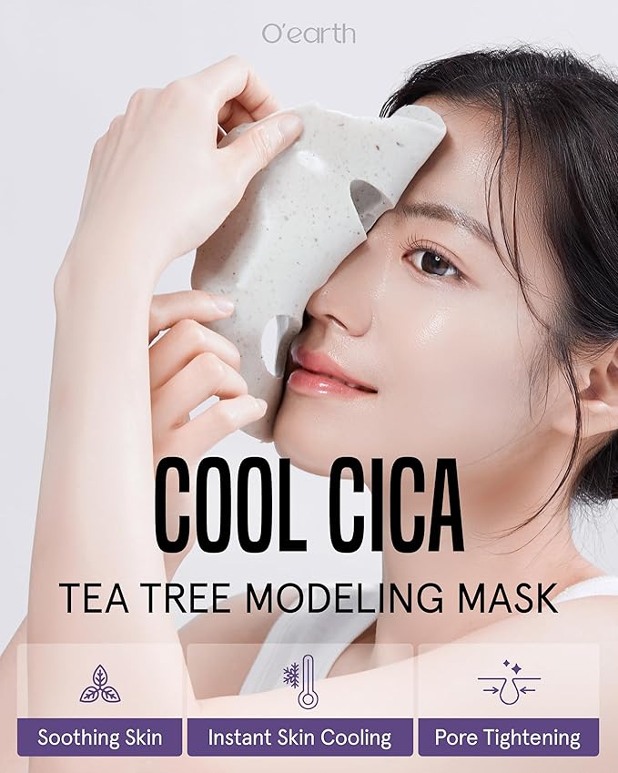 O’earth Cool Cica Tea Tree Modeling Mask- Rapid Cooling & Pore Tightening Korean DIY Home Spa Mask - Easy to Use - Hydrating & Deep Pore Cleansing, Pack of 3, 1.01oz.