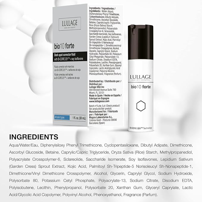 LULLAGE bio10 forte Dark Spot Corrector Fluid for All Skin Types, Formulated with B-CORE 221TM and Soy Isoflavones to help reduce dark spot appearance (1 Fl Oz)