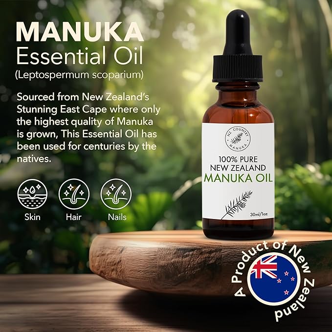 100% Pure New Zealand Manuka Oil | Organic Essential Oil | 35x Stronger Than Tea Tree | Natural Skin Care | Toenails | Diffuser | Aromatherapy | Nails | Hair | Skin | Lips
