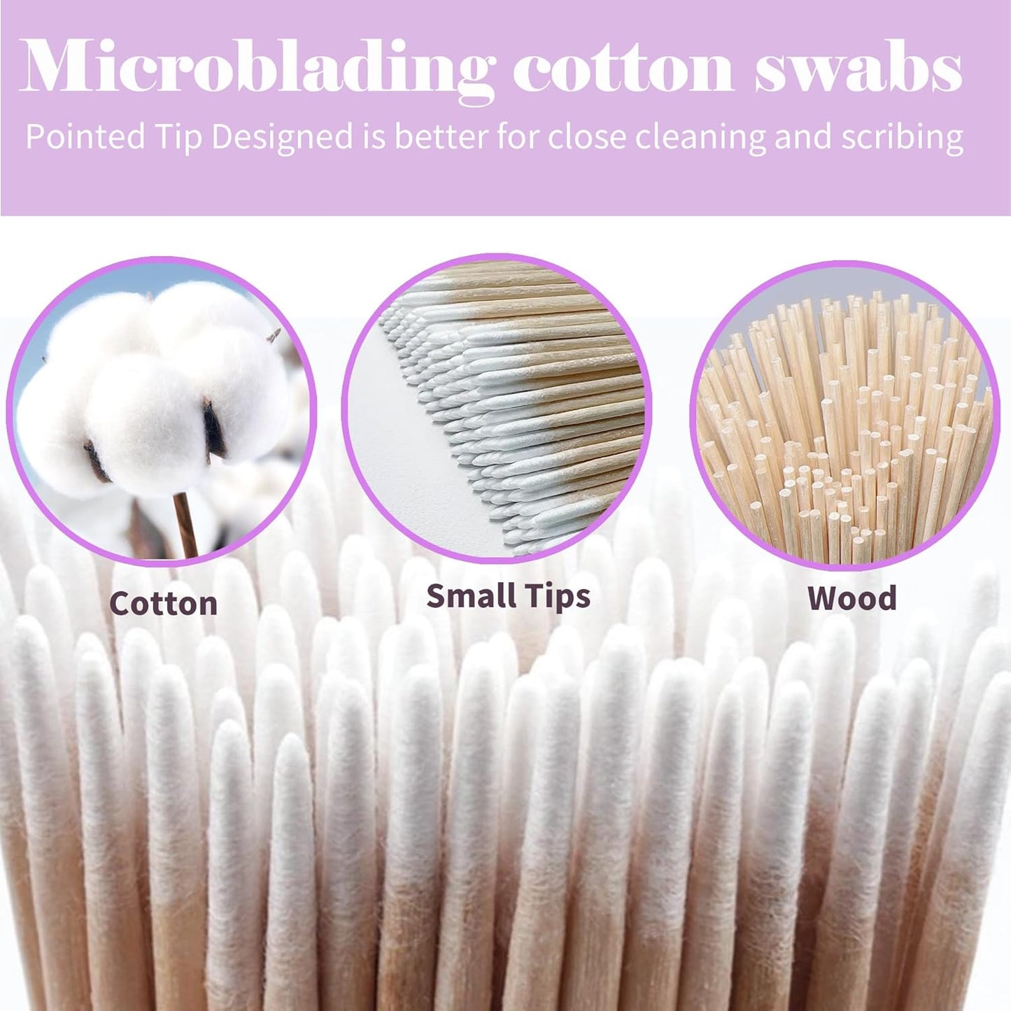 1000PCS Pointed Cotton Swabs - Precision Tip Cotton Swabs - 4 Inch Microblading Cotton Swabs - Microblading Cotton Buds for Eyebrow Eyelash Extensions, Makeup, Nails, Tattoo Permanent Supplies, Craft
