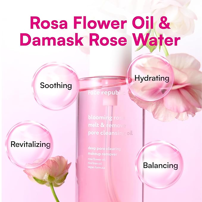 Face Republic Blooming Rose Melt & Remove Pore Cleansing Oil 150ml 5.07 fl oz | Oil Cleanser for Face | Pore and sebum care, Blackhead remover | Waterproof Makeup remover | Vegan Korean Skin Care