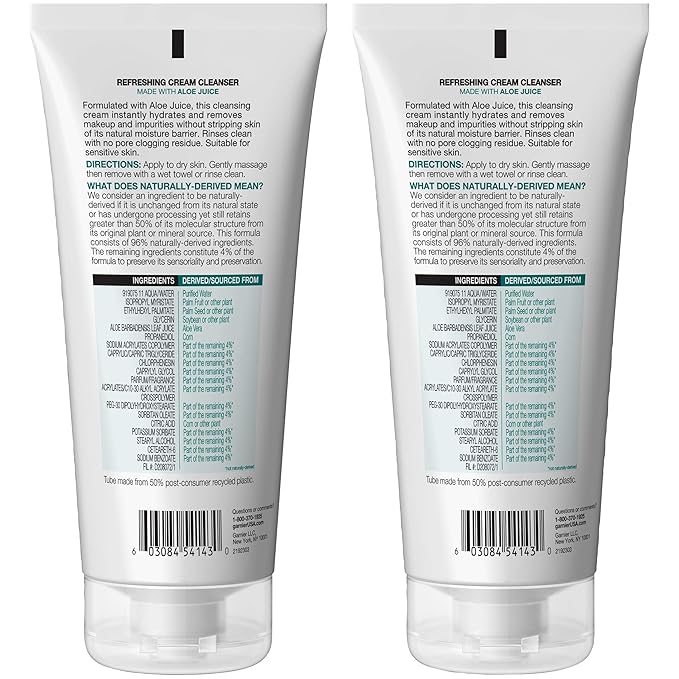 Garnier SkinActive Cream Face Wash with Aloe Juice, Dry Skin, 2 Count