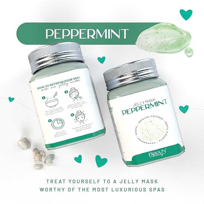 BRÜUN Peel-Off Peppermint Jelly Mask for Face Care – A 23 fl oz Rubber Mask Jar for 30 to 35 Treatments – A Skin Care Moisturizing Gel Mask of Spa Set for Men, Women and Adults