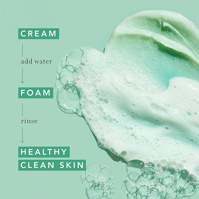 Farmacy Foaming Face Wash for Oily Skin - Whipped Greens Oil-Free Gentle Facial Cleanser + Exfoliator - Infused with Green Clay to Remove Impurities, Control Oil + Maintain Skin Hydration (150ml)