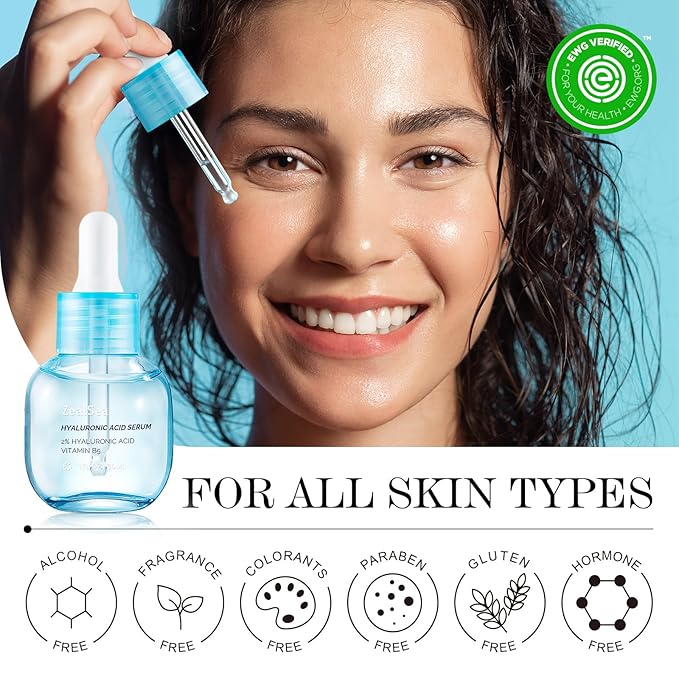 Hyaluronic Acid Serum for Face, Hyrating Serum, Microneedling Serum, EWG Certified Zealsea for Sensitive Skin, Vegan Fragrance Free Non-Comedogenic Absorb Quickly, Pure Hyaluronic Acid Anti-Aging 1oz