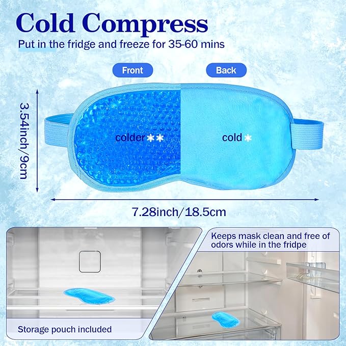 2 Pcs Cooling Eye Mask Sleeping Eyes Cooling Pads Cold Hot Gel Bead Mask Reusable Eye Ice Pack with Plush Backing Silky Gel Compress Eyemask for Dry Eyes Bags Dark Circles Post Convenient Storage