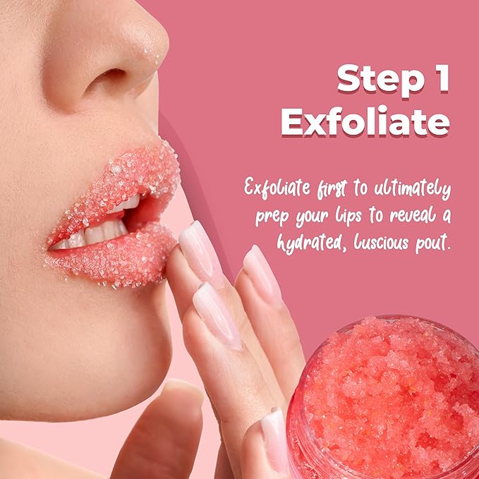 Watermelon Lip Scrub and Lip Sleeping Mask Duo to Exfoliate and Nourish Dry, Lip Scrub and Mask Set for Chapped Lips – Overnight Lip Care Kit to Achieve Soft, Luscious Lips