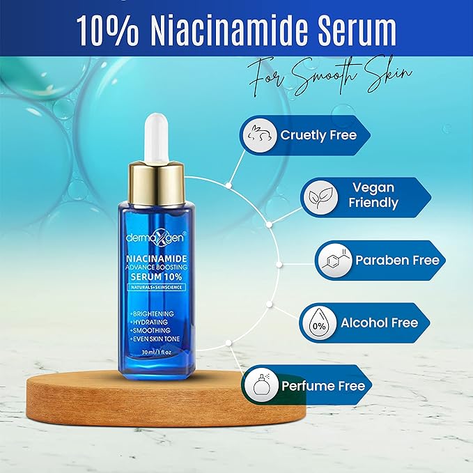 10% Niacinamide Serum for Smooth, Bright & Youthful Skin, Pore Reducer + Uneven Skin Tone Treatment, Treat Dark Spots, Diminishes Acne Prone, Skin Balancing, Restores Elasticity. (1 FL OZ)
